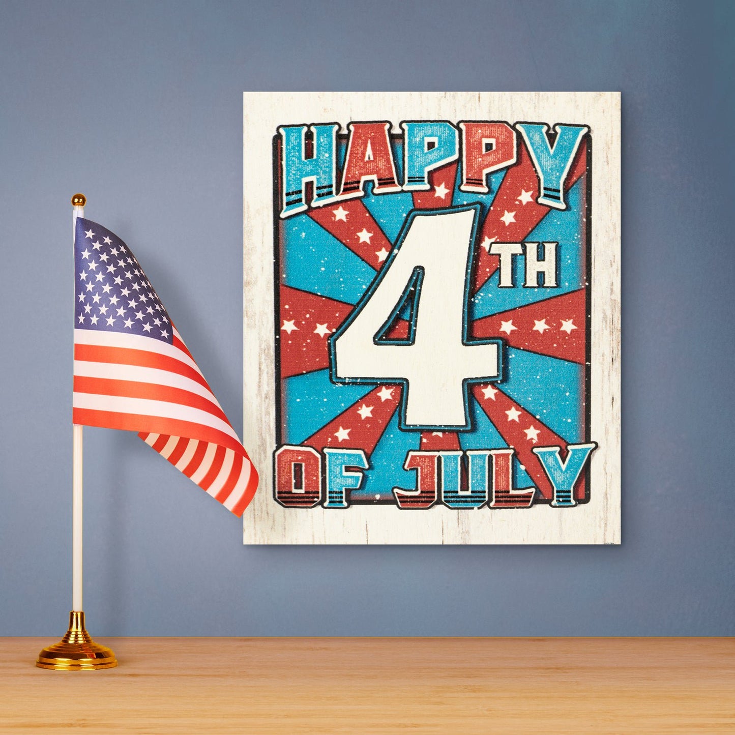 JennyGems Patriotic Decor, Happy 4th of July Wooden Sign, Independence Day Decor
