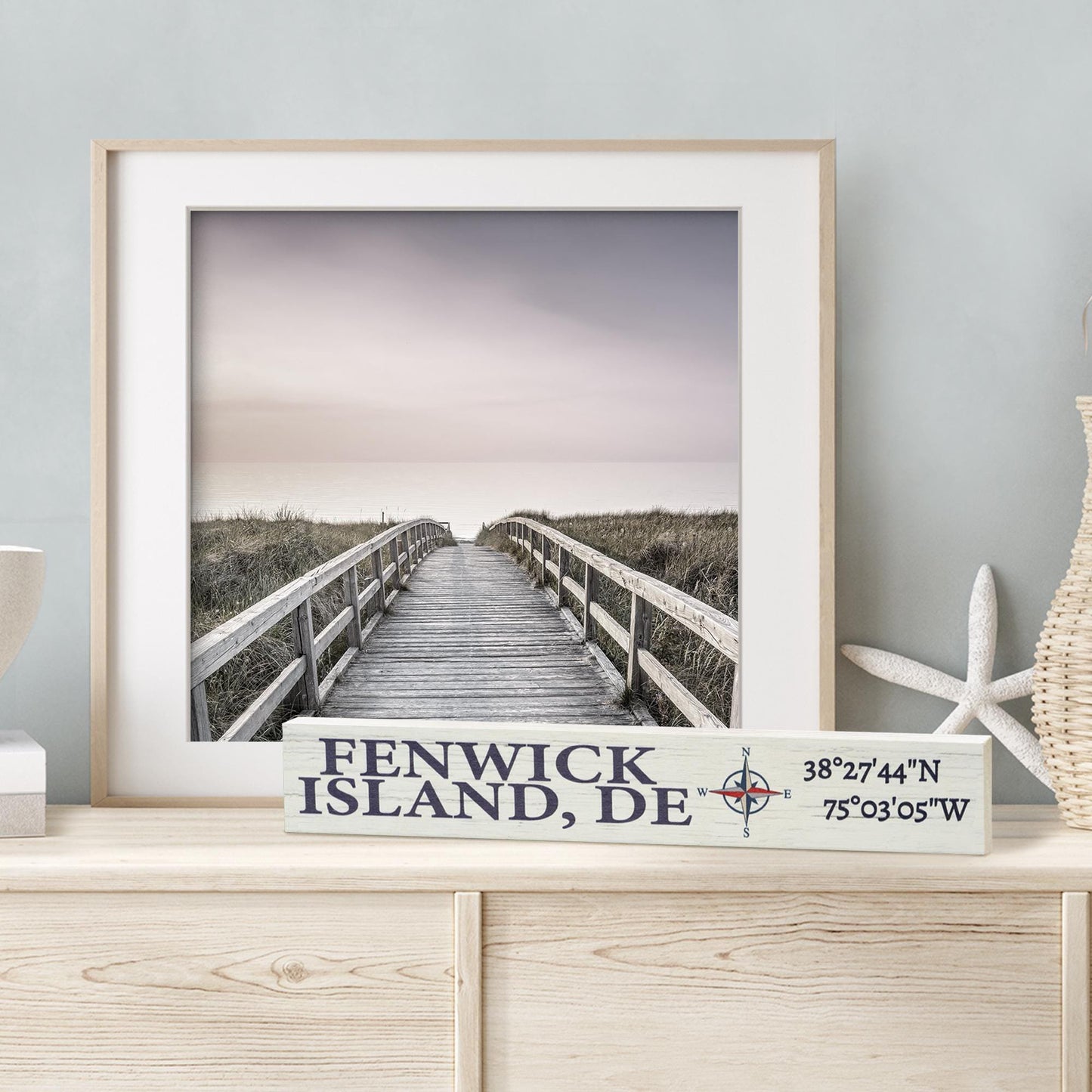 Fenwick Island Delaware Sign: Compass Coordinates Wood Decor