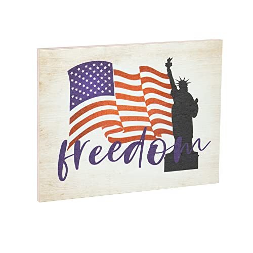 JennyGems Patriotic Decor, Freedom American Flag Sign, 4th of July, Memorial Day