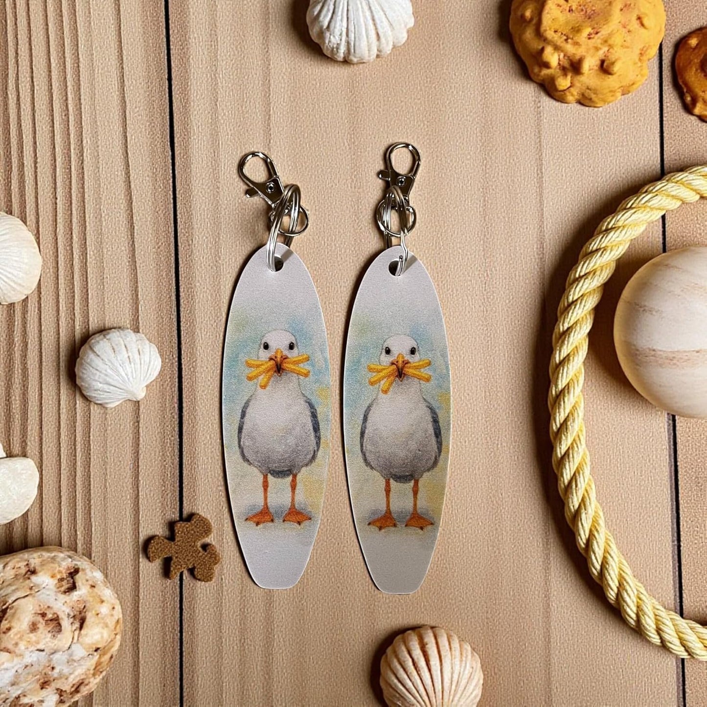 Funny Seagull Keychains Set of 2 – PVC Beach Keyrings for Bags, Backpacks, or Keys – Coastal Souvenir or Gift