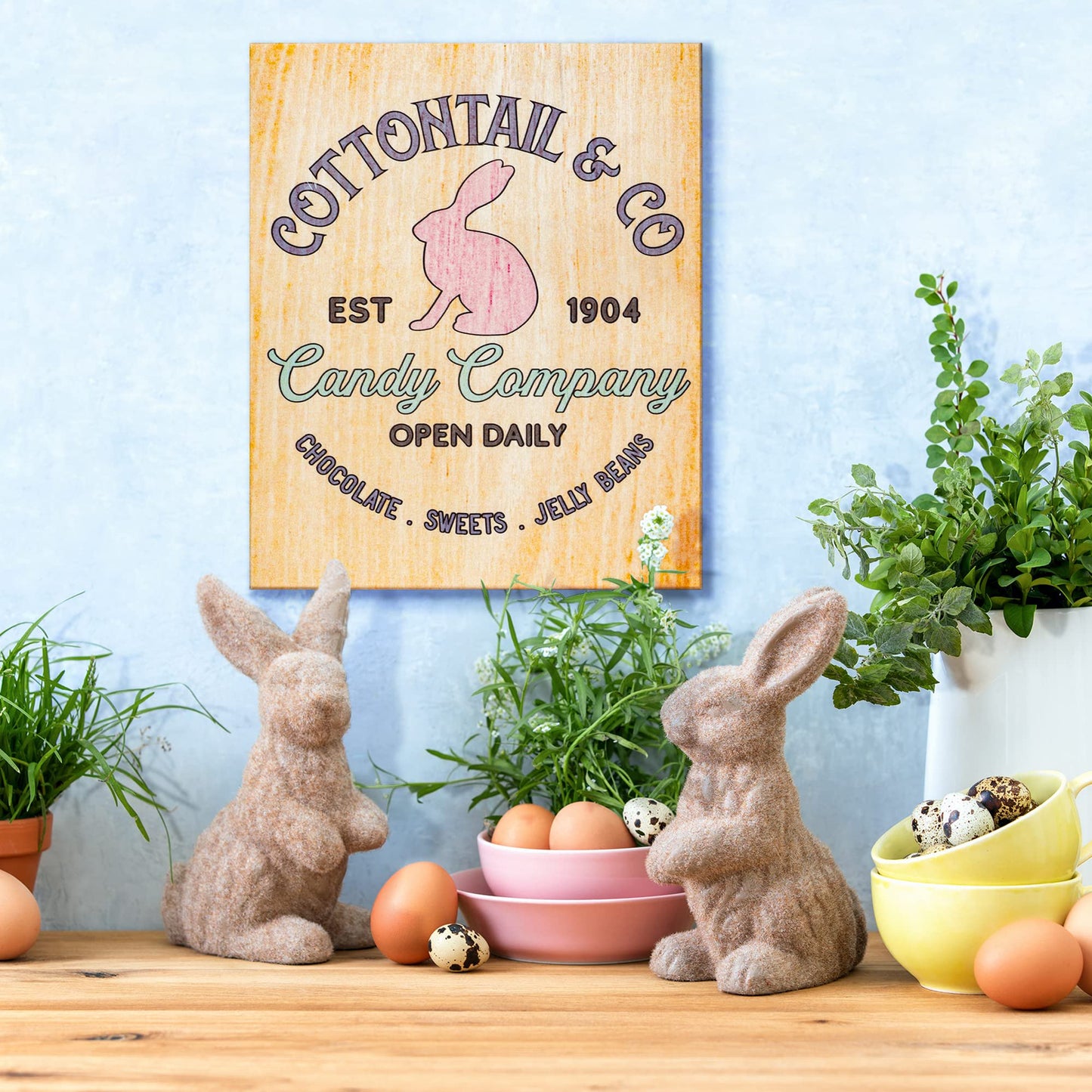 JennyGems Easter Decorations for the Home, Easter Sign, Farmhouse Easter Decor, 7.25 x 6 Wooden Sign, Made in USA