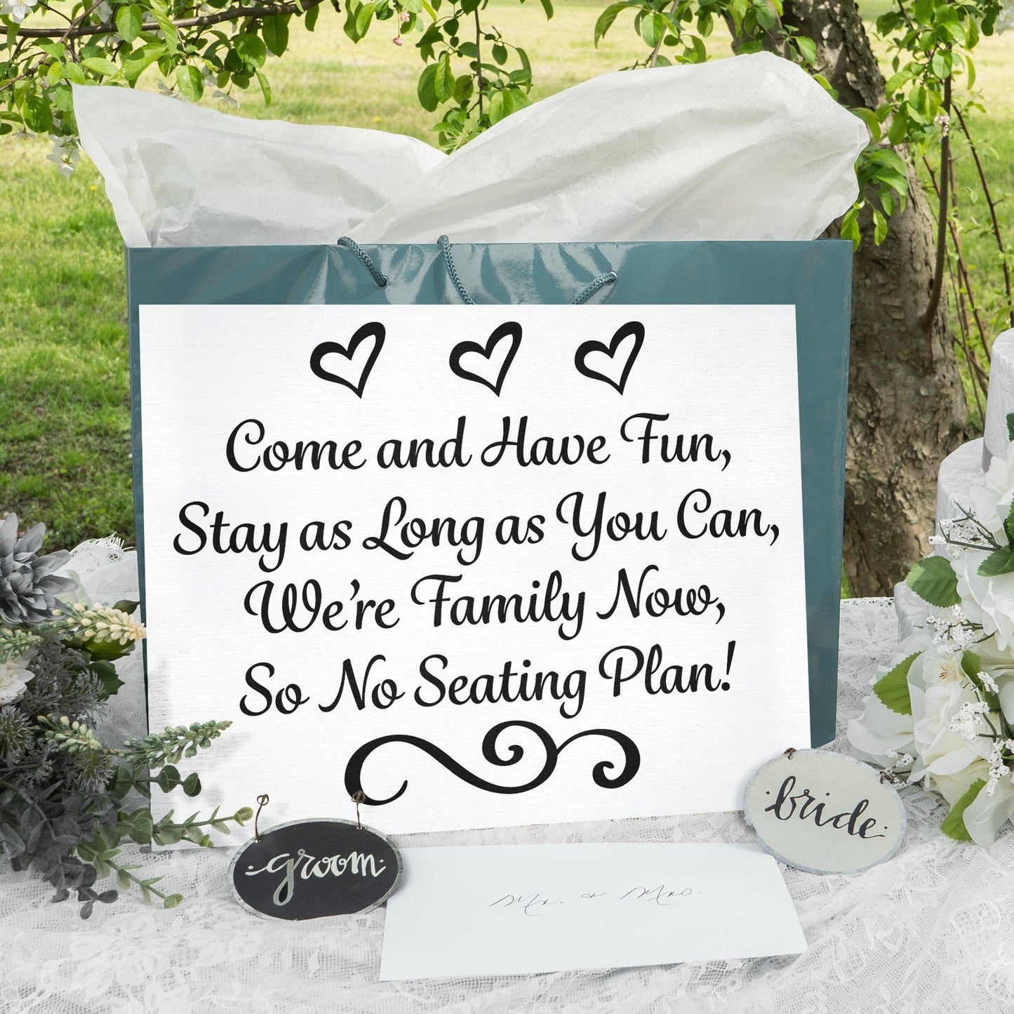 JennyGems Wedding Signs, Place Cards, Wedding Reception, No Seating Plan (White)