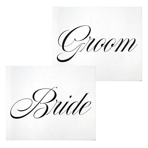 JennyGems Bride And Groom Wedding Chair Signs, Wedding Reception Decor (White)