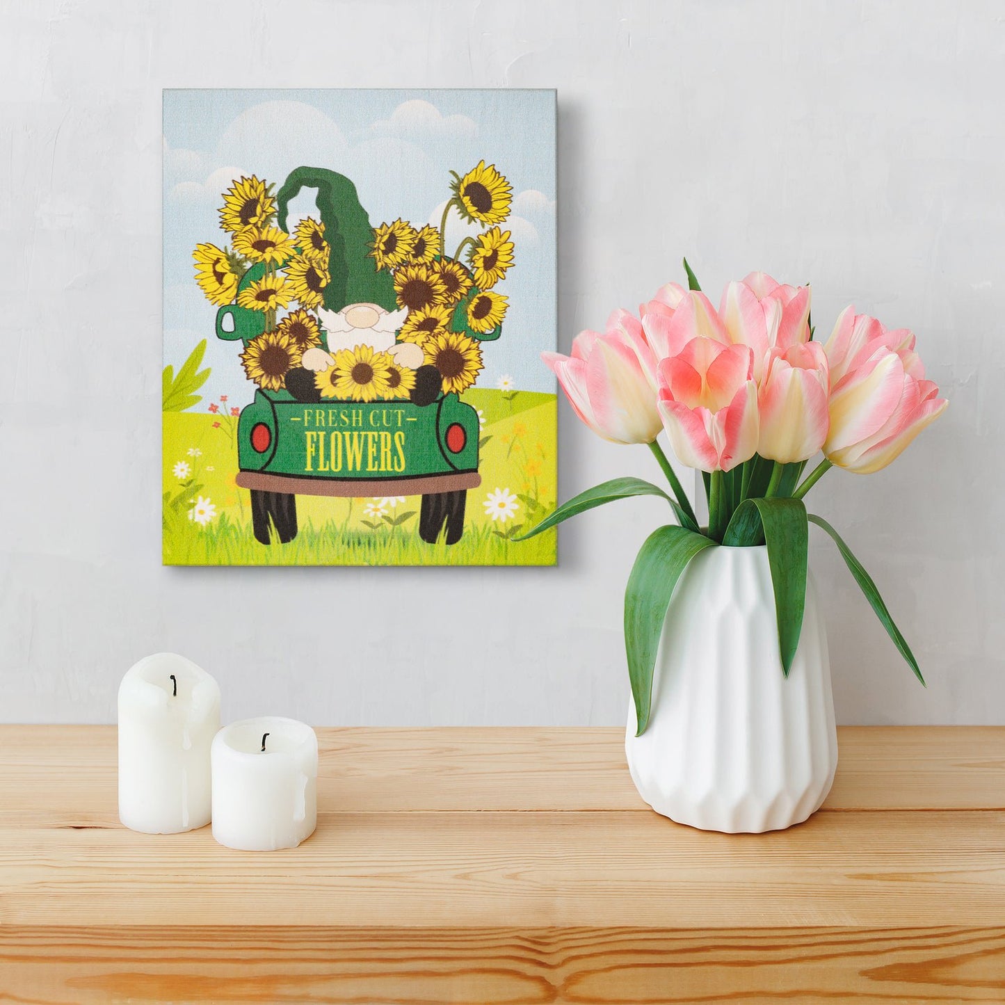 JennyGems Spring Decorations, Sunflower Gnome Sign, Spring Wall Decor