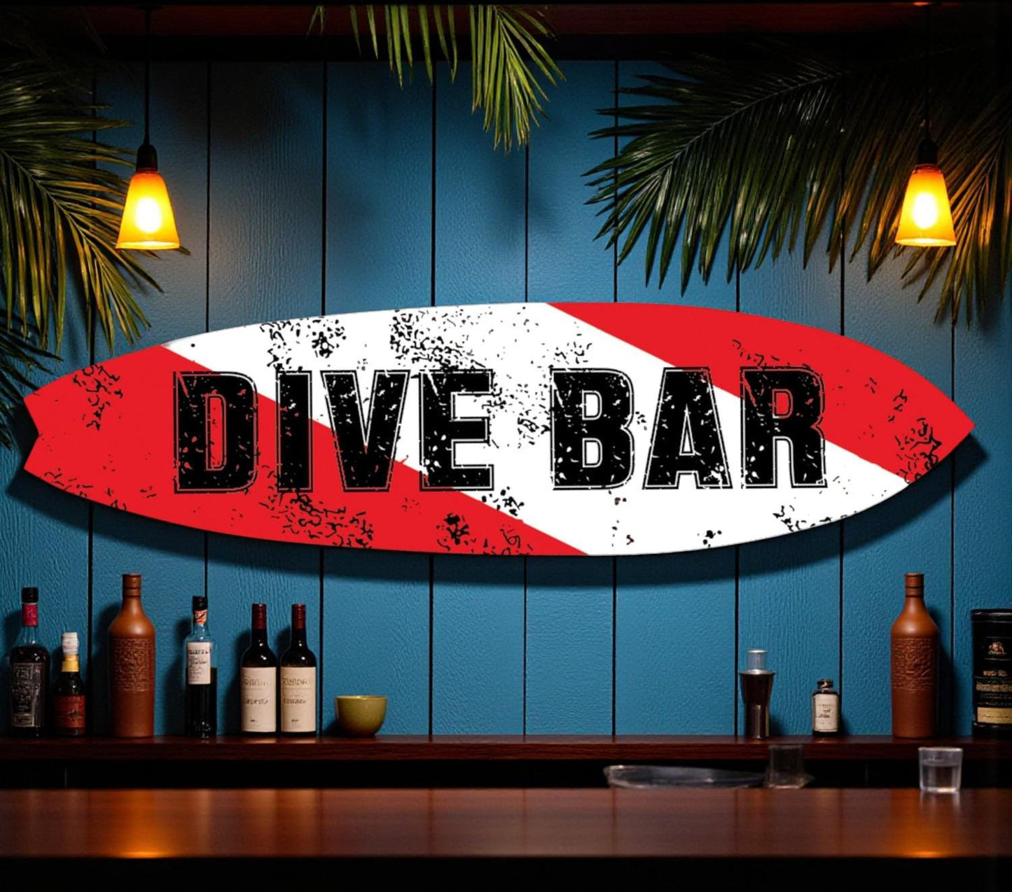Dive Bar Surfboard Sign -Beach Bar Decor