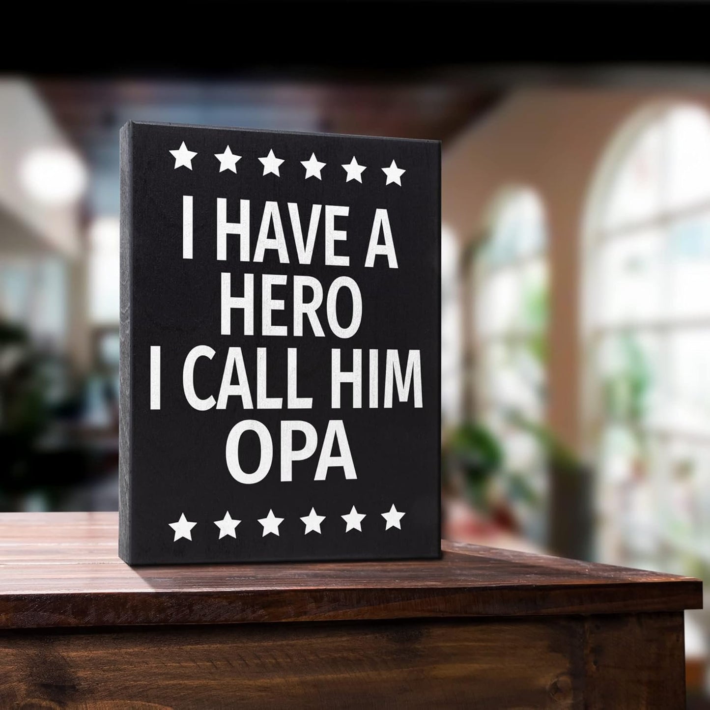 JennyGems Opa Gifts, I Have a Hero I Call Him Opa Wooden Sign, Shelf Decor and Wall Hanging, Made in USA