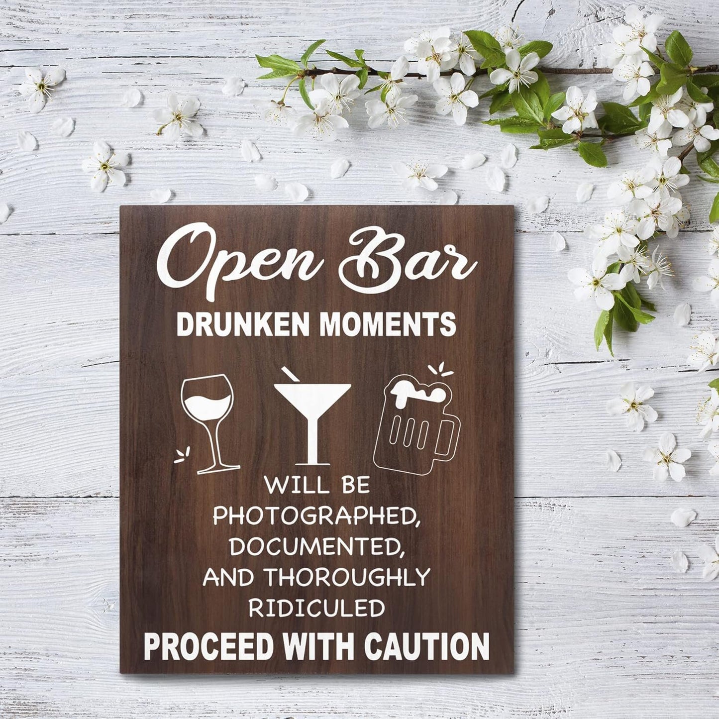 Open Bar Sign – Funny Wedding & Event Decor, Wood Bar Sign, 9x11 Inch