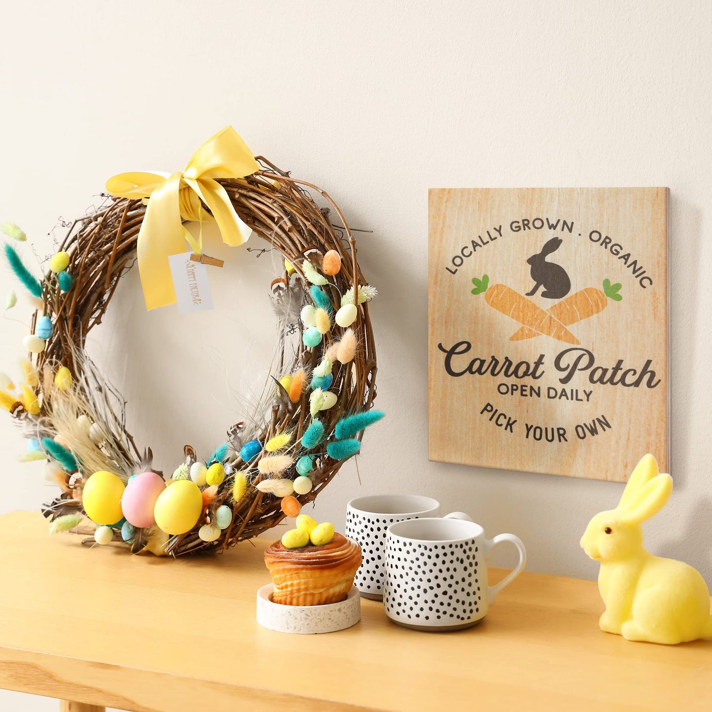 JennyGems Easter Decorations for the Home, Easter Sign, Farmhouse Easter Decor, 7.25 x 6 Wooden Sign, Made in USA