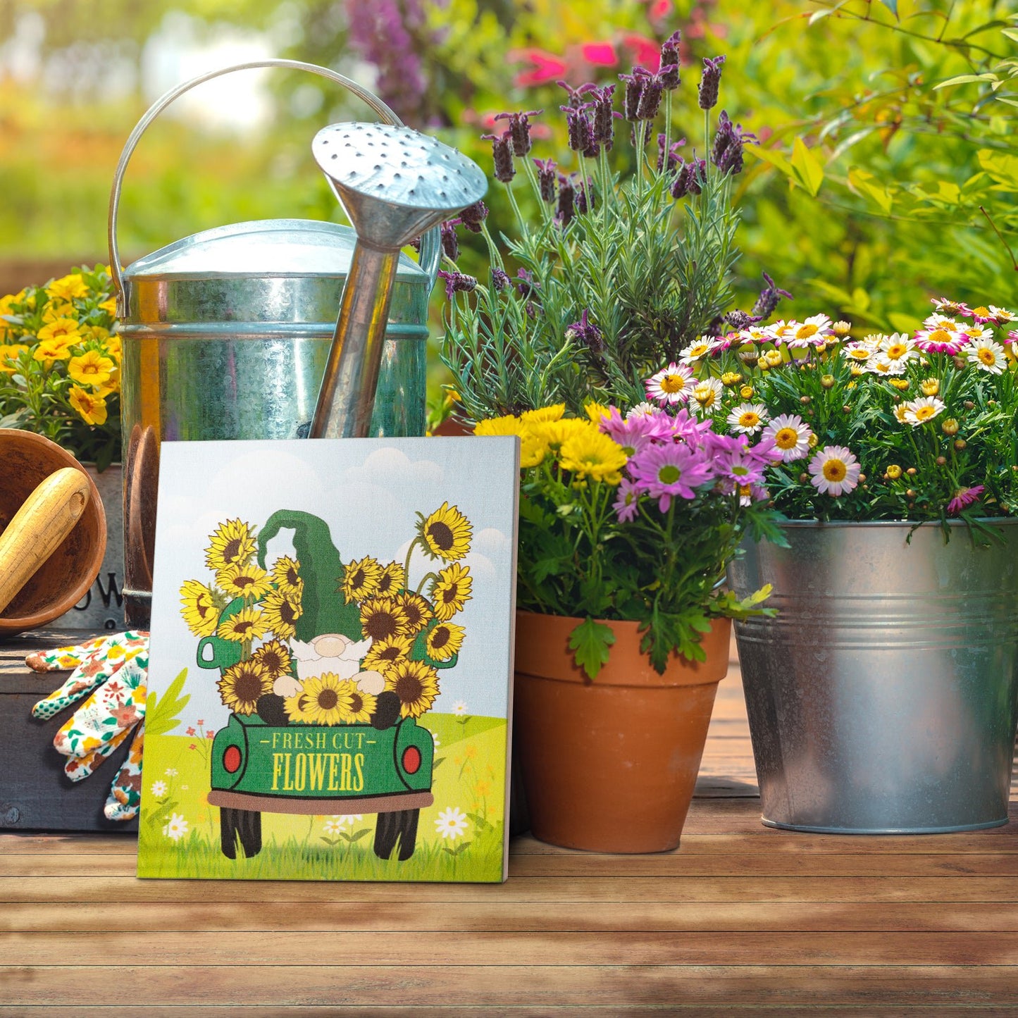 JennyGems Spring Decorations, Sunflower Gnome Sign, Spring Wall Decor