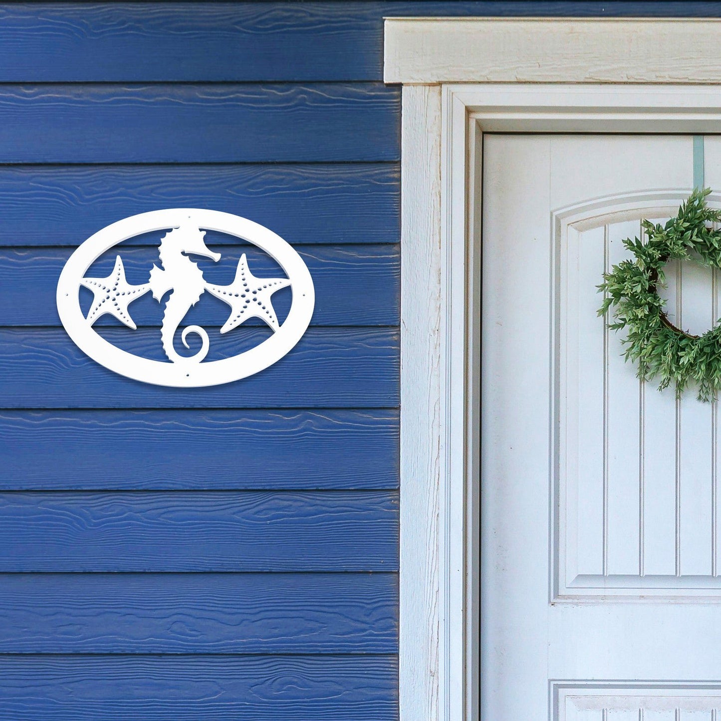 JennyGems Seahorse Starfish House Sign, Beach Decor, Coastal Wall Hanging