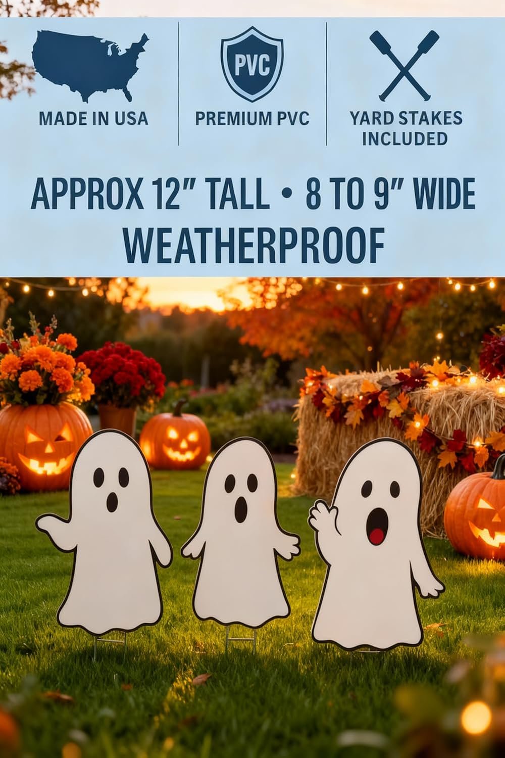 Halloween Ghost Yard Signs Set of 3 - Outdoor PVC Halloween Decorations with Stakes – Fun Yard Décor