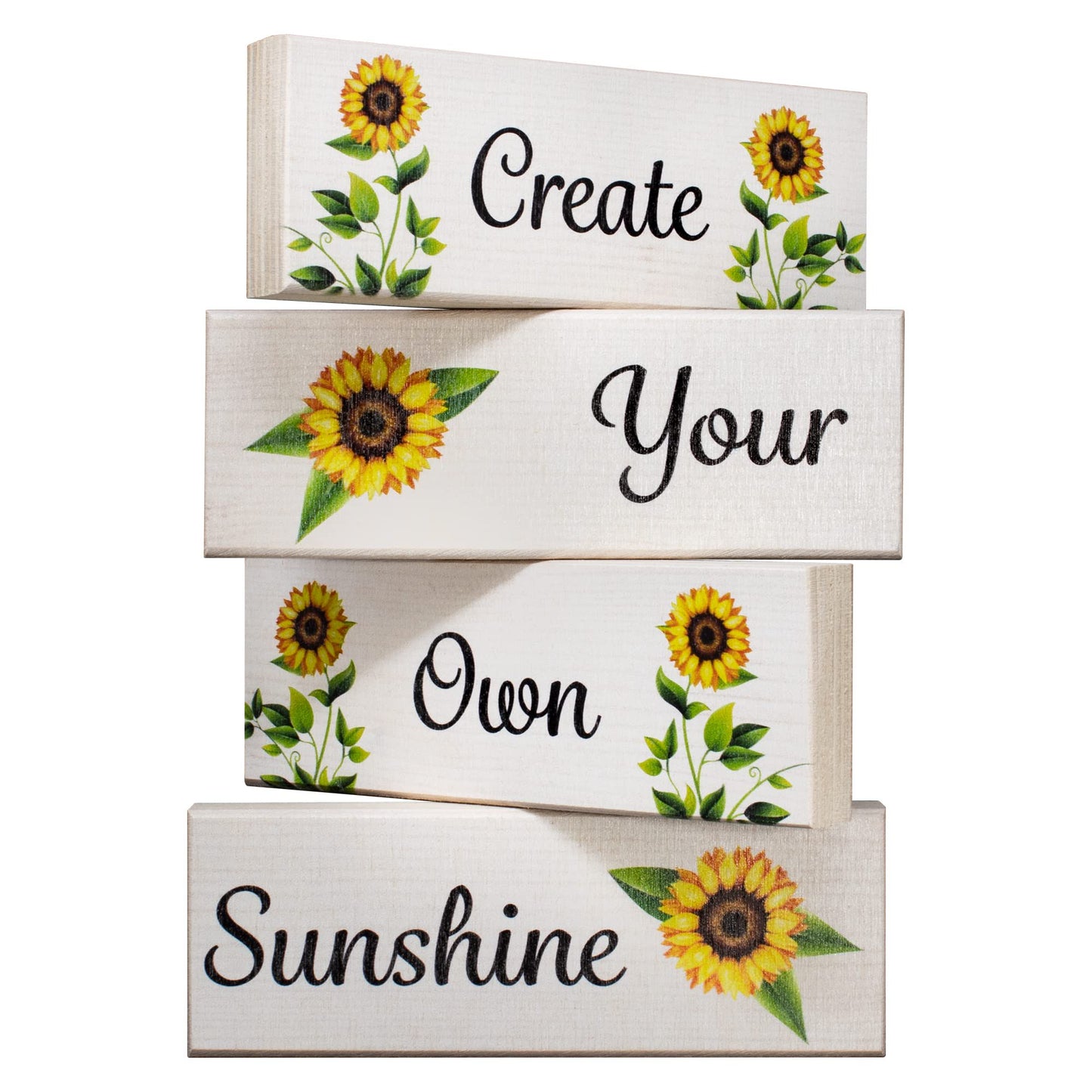 Create Your Own Sunshine Wood Block Set 4pc, Sunflower Inspirational Farmhouse Tiered Tray Decor, Positive Affirmation Home Accents
