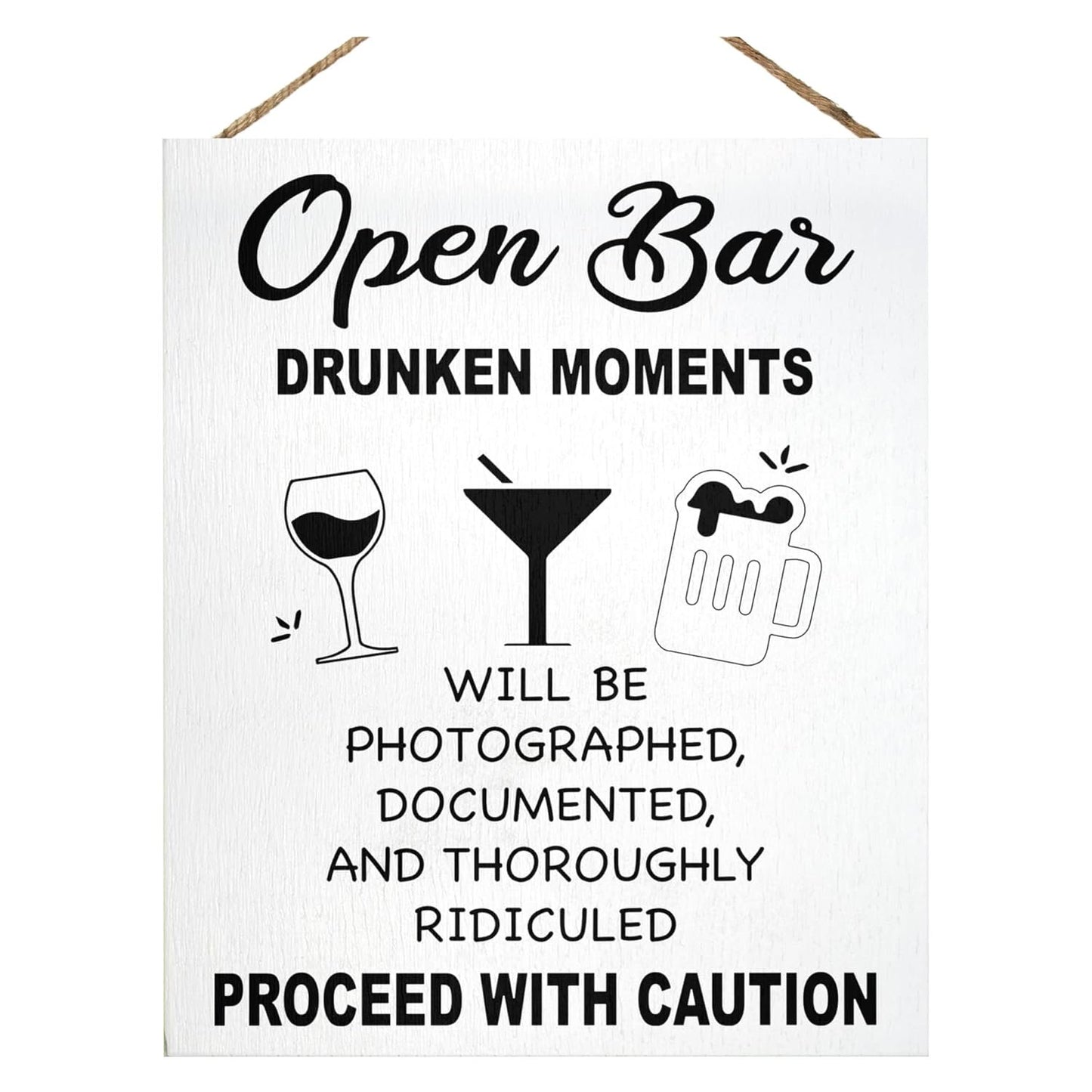 Open Bar Sign – Funny Wedding & Event Decor, Wood Bar Sign, 9x11 Inch