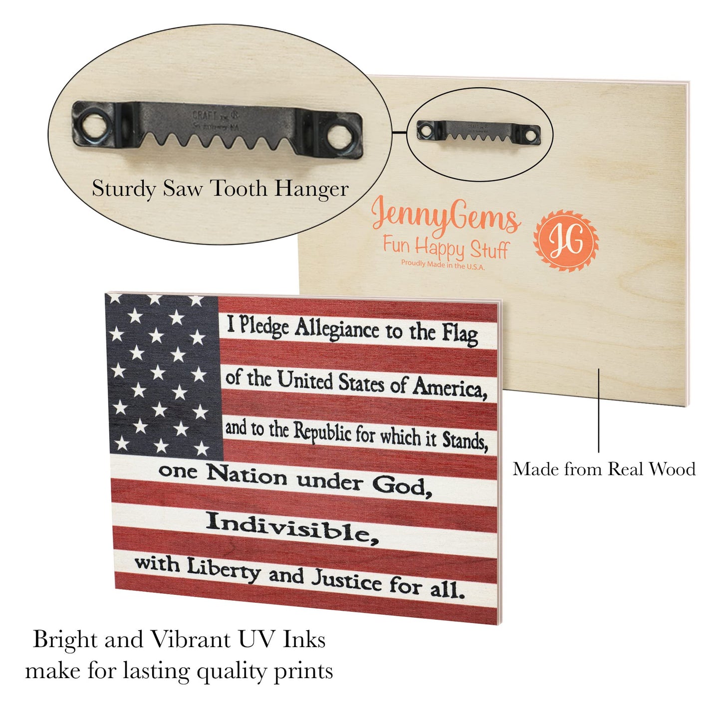 JennyGems Patriotic Decorations, 4th of July Decor, Memorial Day, Wooden Sign for Wall Hanging, Made in USA