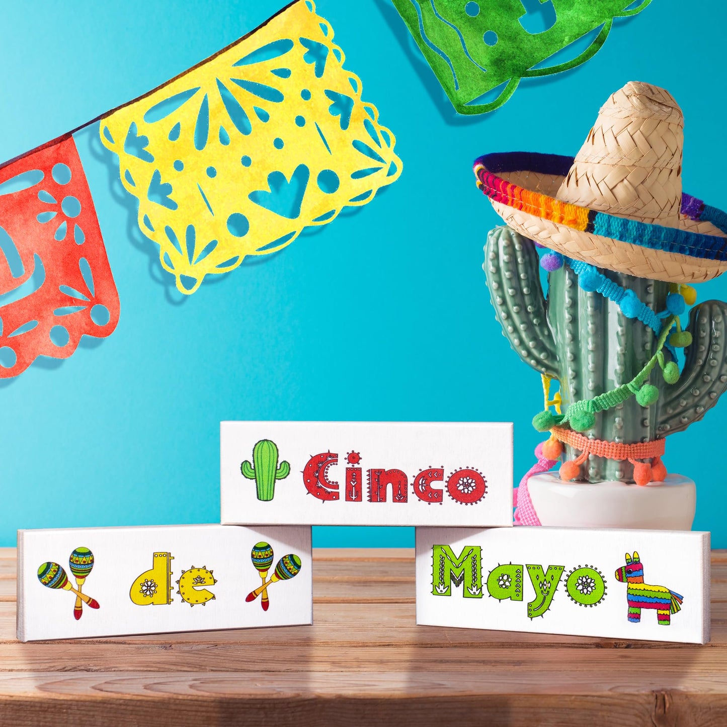 Cinco De Mayo 3pc Wooden Signs Set, Cinco de Mayo Decor, Tiered Tray Signs, American Made