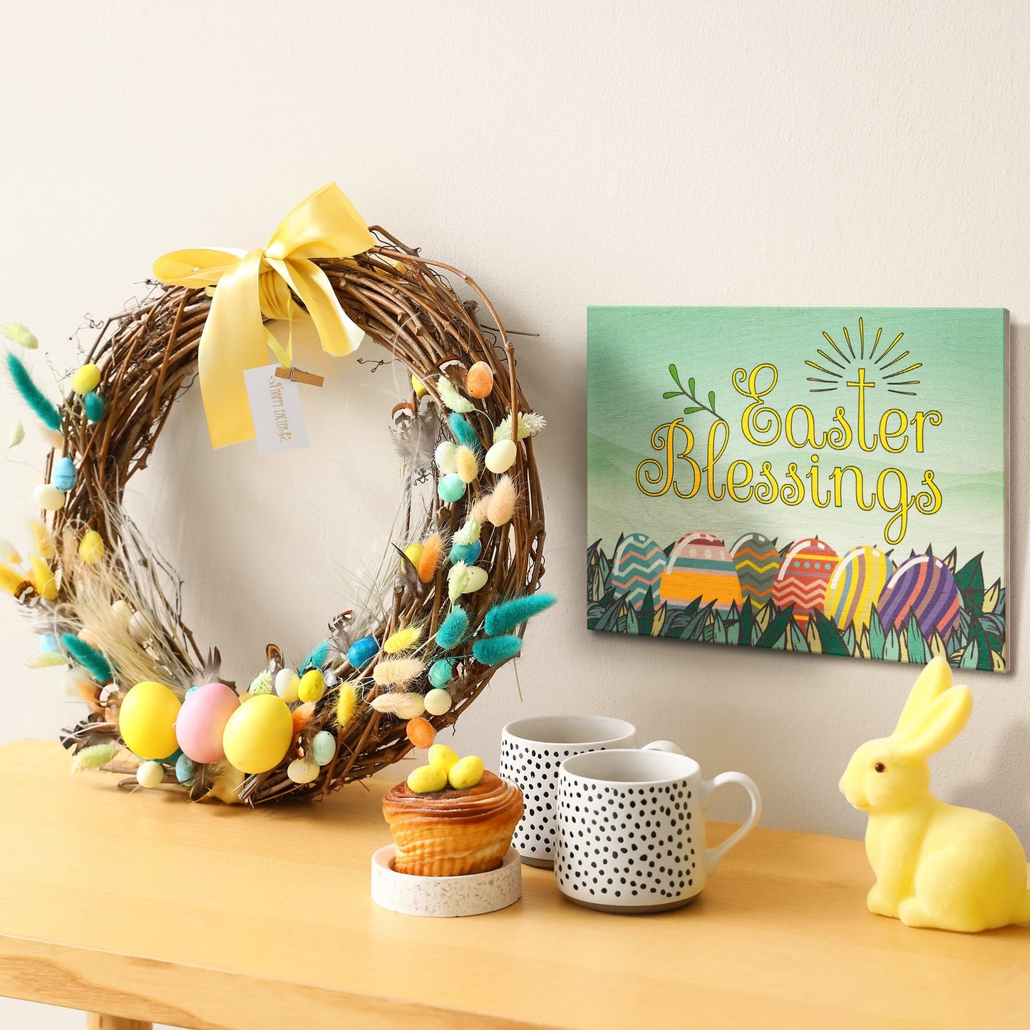 JennyGems Easter Decorations for the Home, Easter Blessings Sign, Made in USA