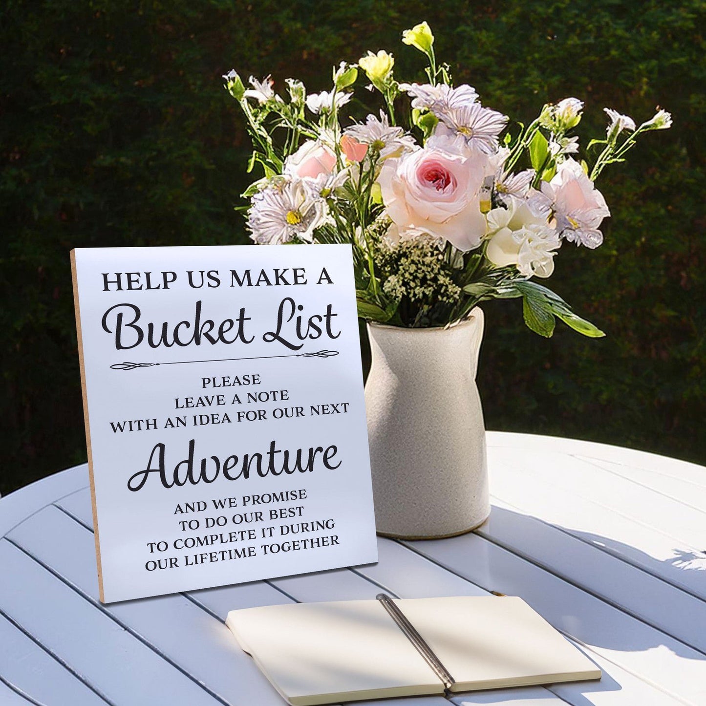 Bucket List Sign, Wedding Reception Decor, White