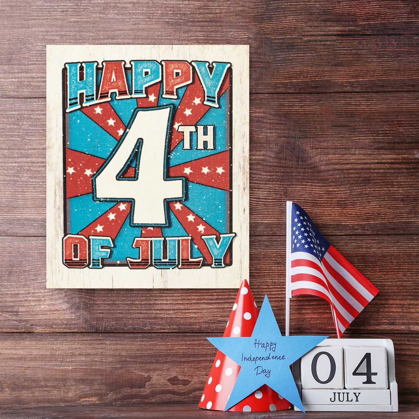 JennyGems Patriotic Decor, Happy 4th of July Wooden Sign, Independence Day Decor