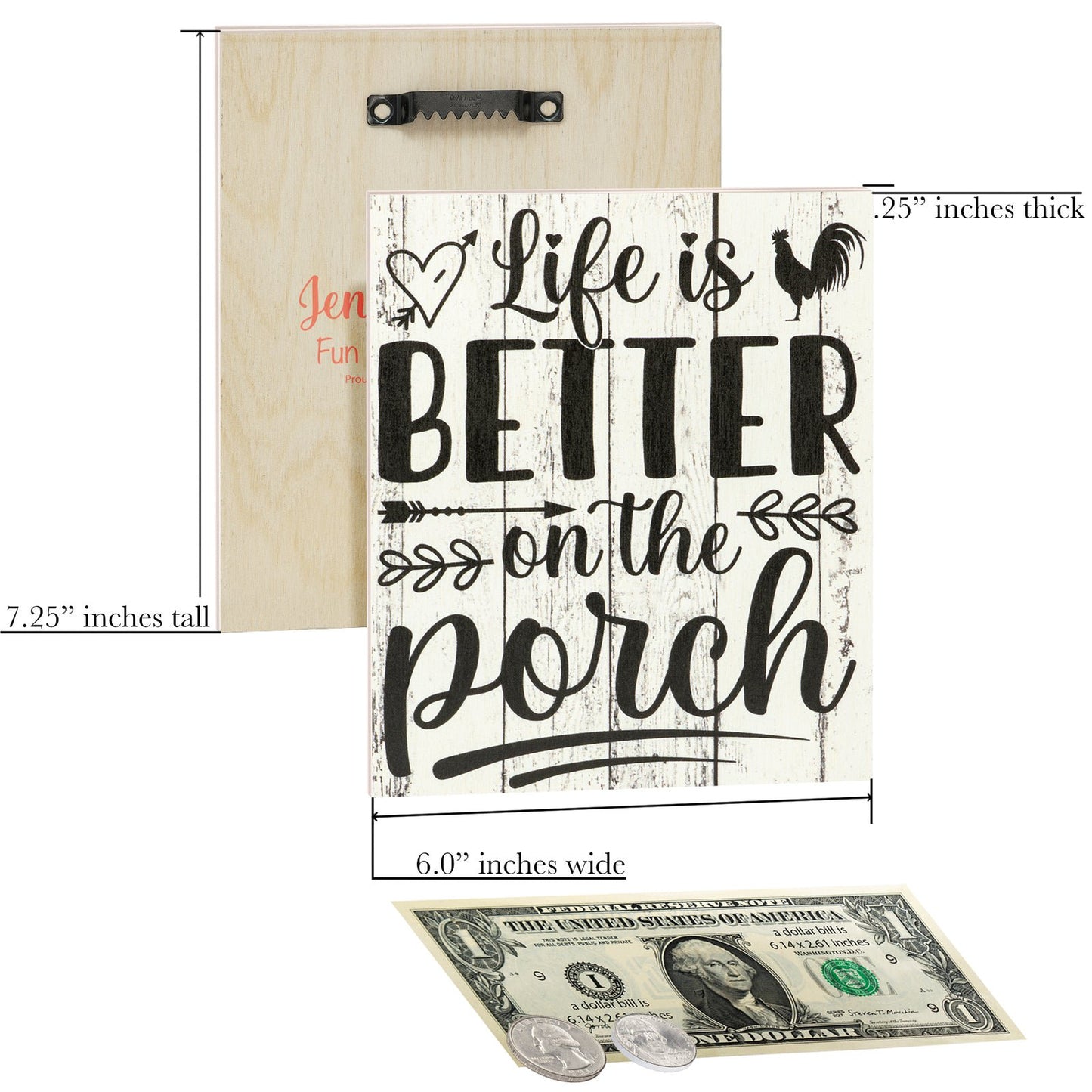 JennyGems Farmhouse Decor, Porch Sign,  Life Is Better on Porch Whitewash Gift