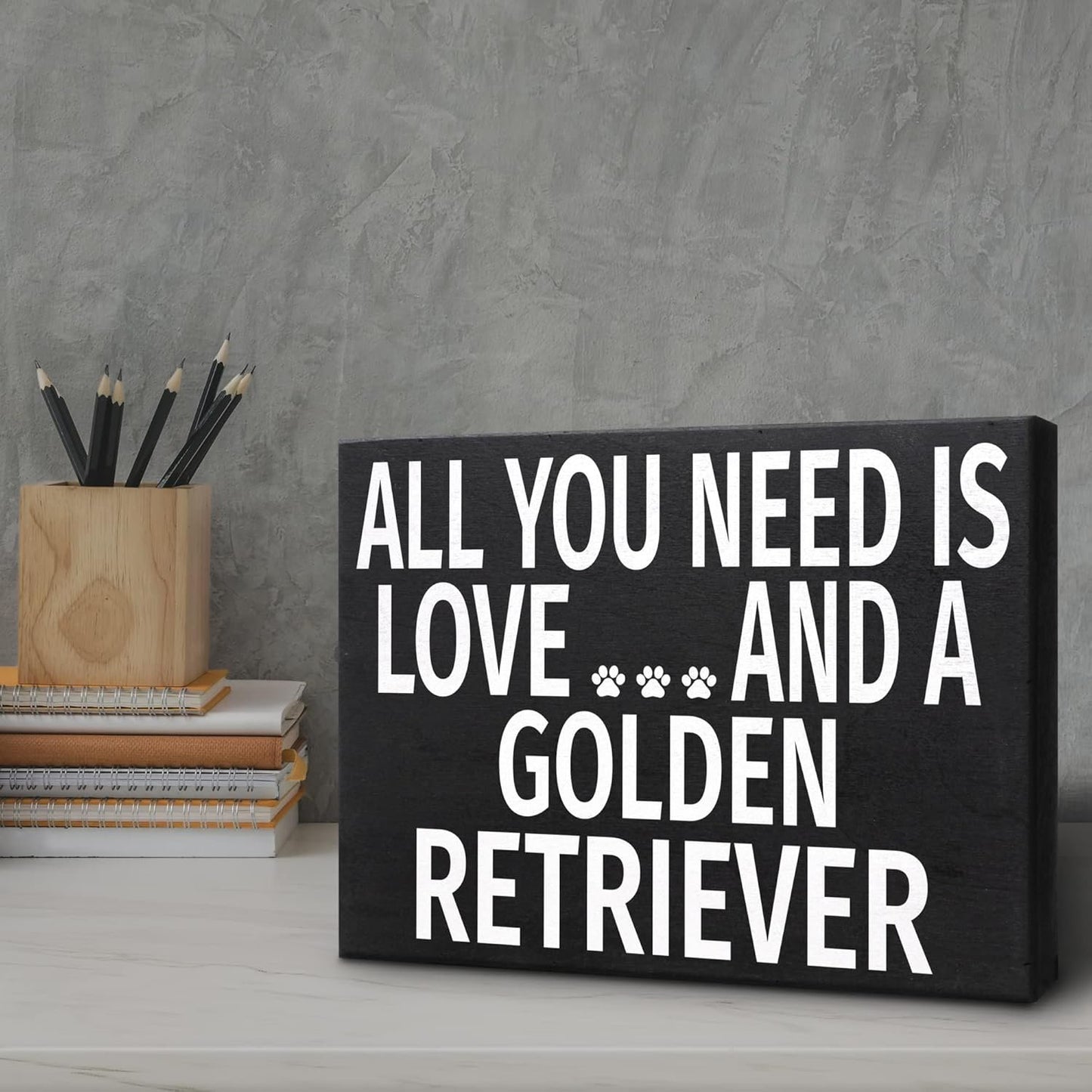 JennyGems Golden Retriever Gifts, All You Need Is Love and a Golden Retriever Wooden Sign, Shelf Decor and Wall Hanging, Made in USA