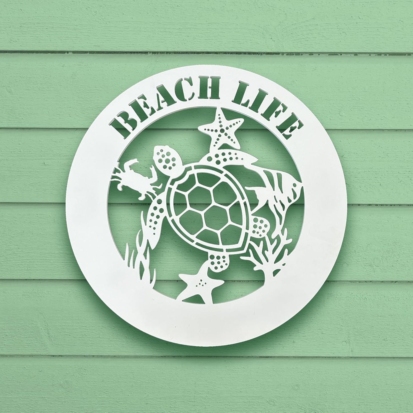 Outdoor Sea Turtle Sign, Starfish Crab Decor, PVC Beach House Wall Art, 2 Foot