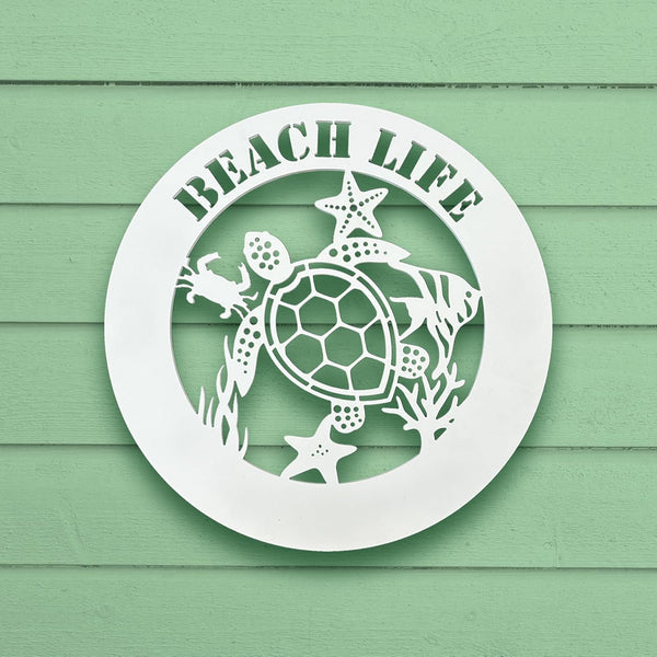 Outdoor Sea Turtle Sign, Starfish Crab Decor, PVC Beach House Wall Art, 2 Foot
