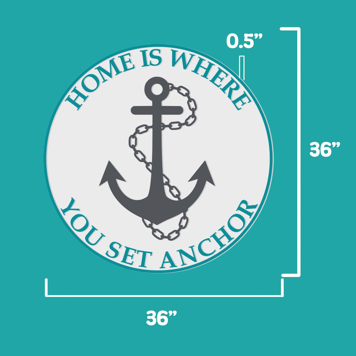 Outdoor Home Is Where You Set Anchor Beach Wall Decor – 36" Round Anchor Sign with Embossed Text and Nautical Design – PVC Coastal Wall Art for Beach House