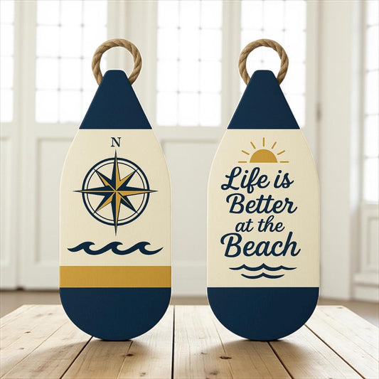 Buoy Wall Decor Set (2), Coastal Nautical Beach House Wall Art, Weatherproof PVC