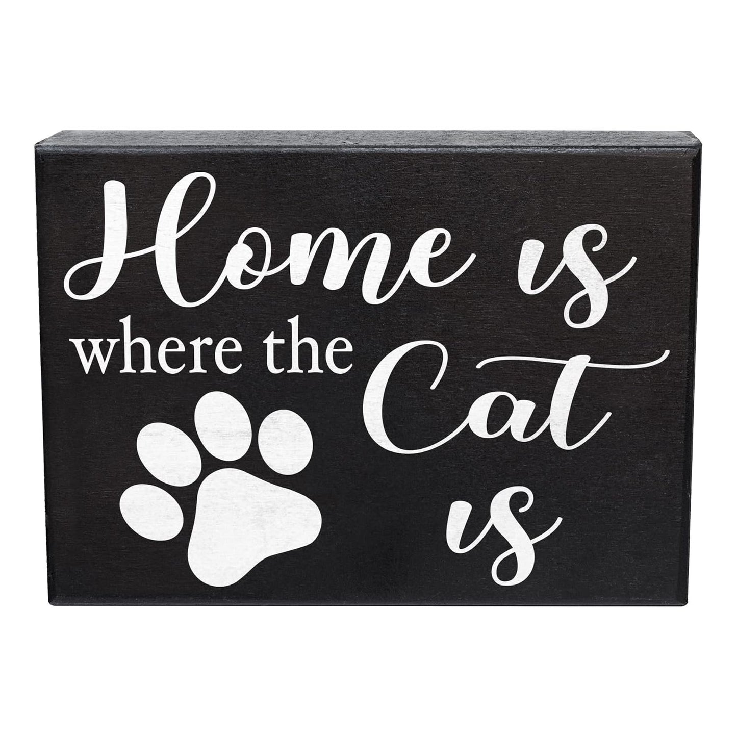 JennyGems Cat Mom Gifts, Home Is Where the Cat Is Wooden Sign, Shelf Decor and Wall Hanging, Made in USA