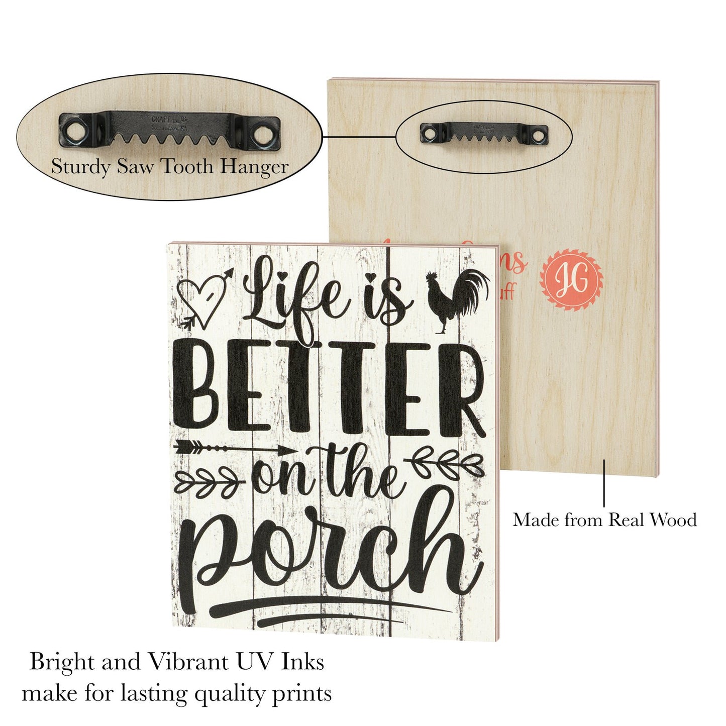 JennyGems Farmhouse Decor, Porch Sign,  Life Is Better on Porch Whitewash Gift