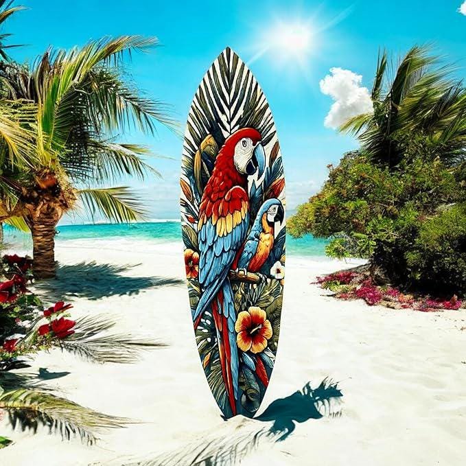 Tropical Parrot Surfboard Wall Art: Weatherproof PVC Coastal Decor