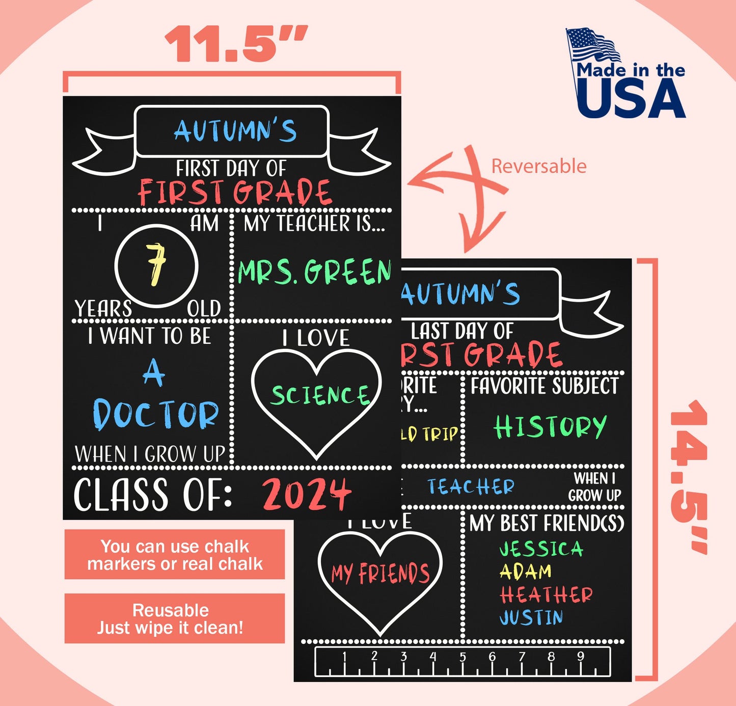 First Day Last Day School Chalkboard, Reversible