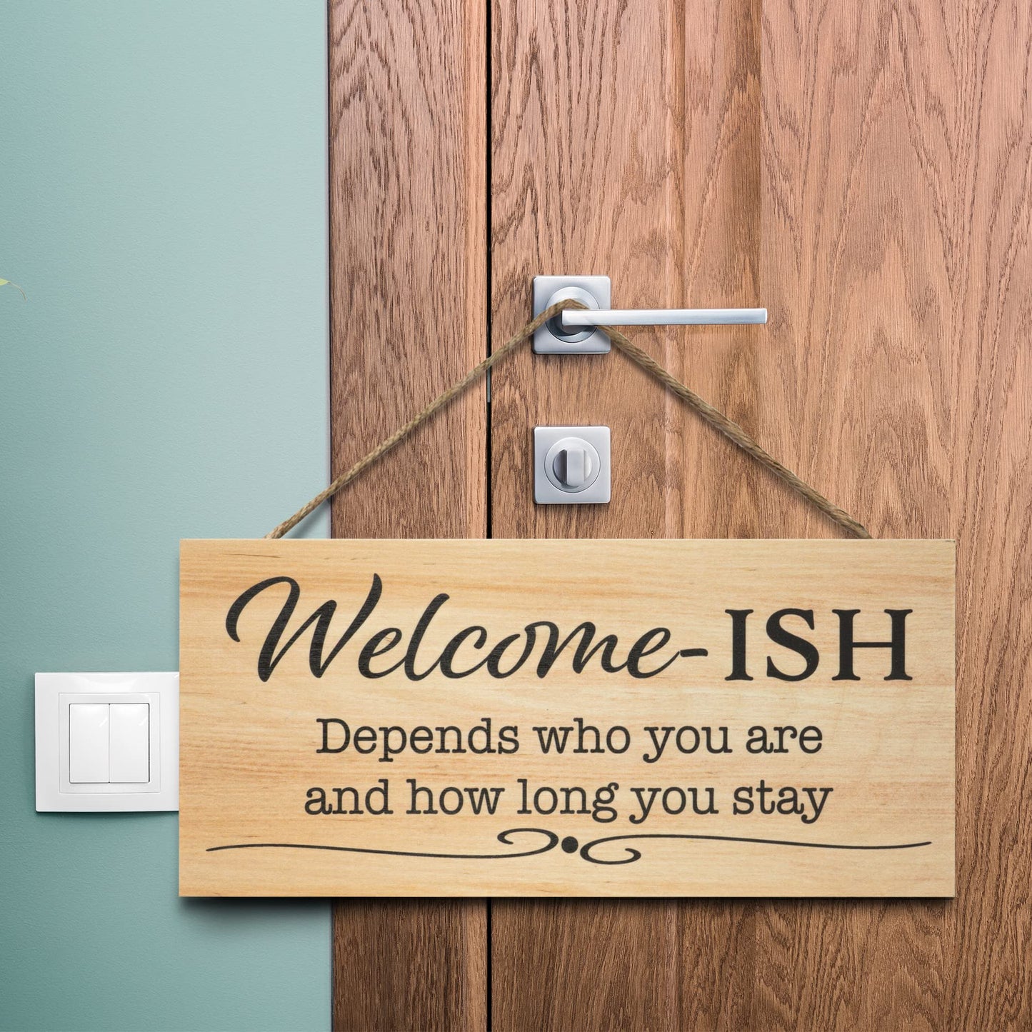 Funny Welcome Sign For Front Door, Welcome-ish Door Hanging Sign, Porch Wooden Decoration, American Made
