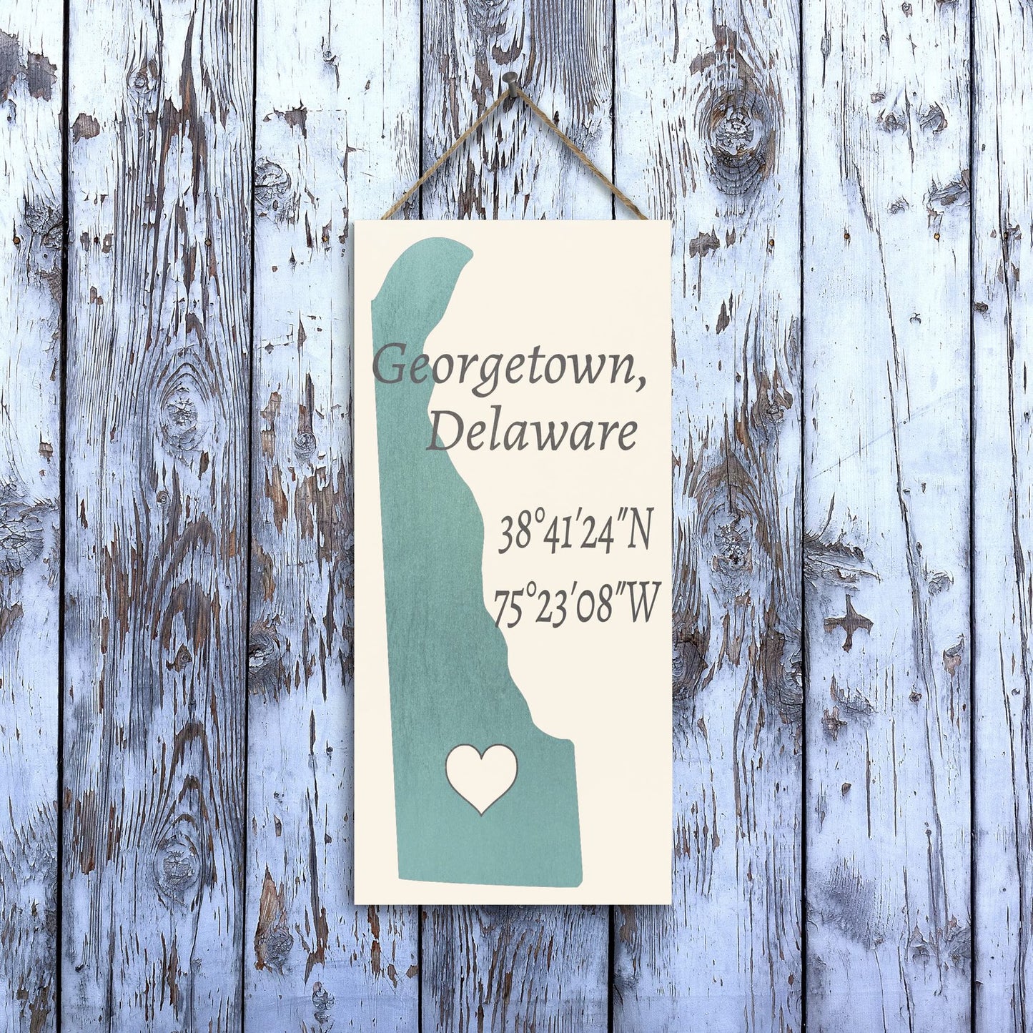 JennyGems Georgetown, Delaware 6x13 Inch Nautical Wood Sign, Hanging Wall Decor, Hometown Pride Signs, Delaware Gifts, American Made