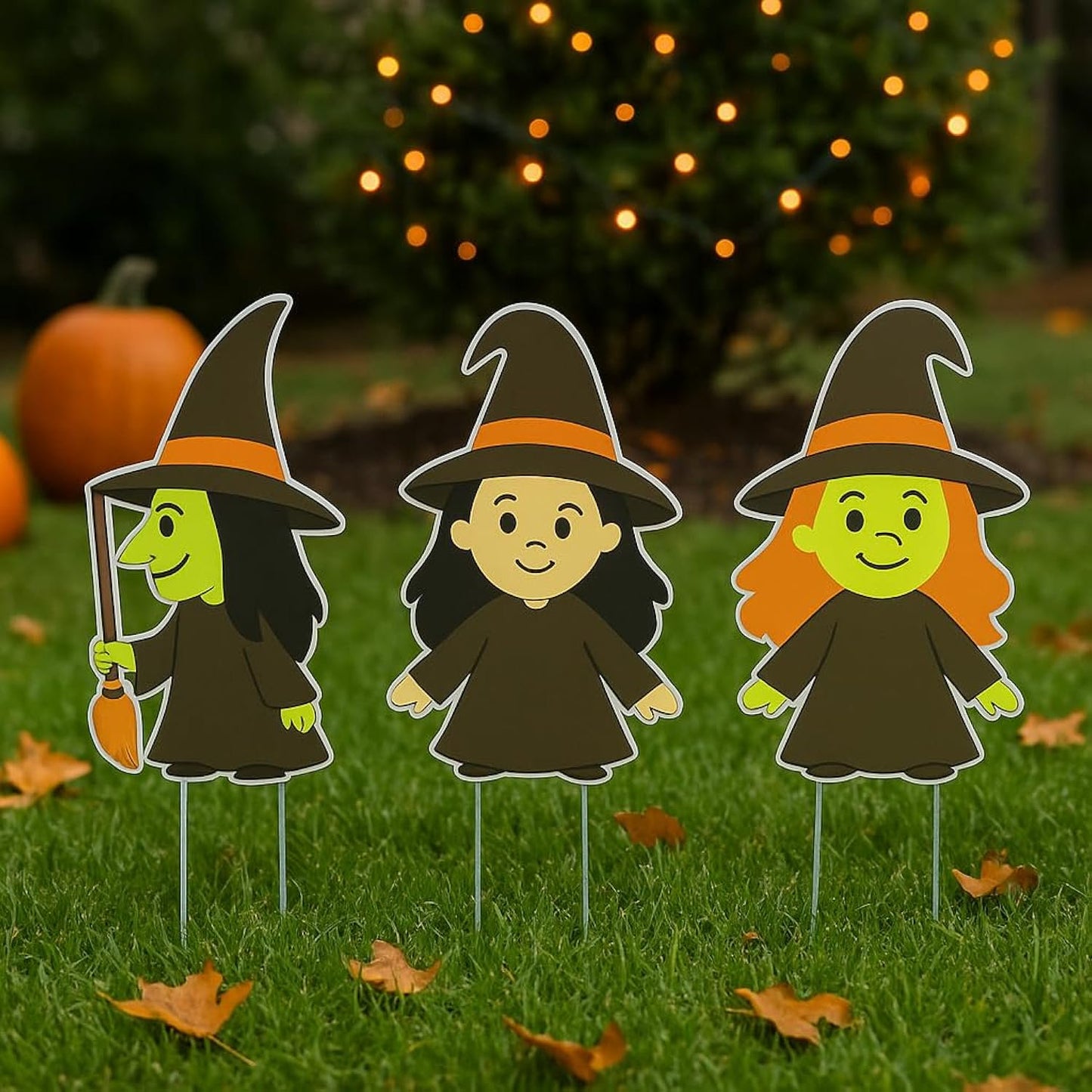 Halloween Yard Signs Set of 3, Outdoor Halloween Witch Stakes, Weatherproof PVC Decorations