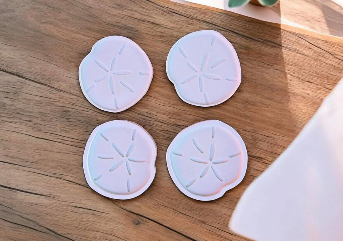 Sand Dollar PVC Coasters for Indoor and Outdoor Use, Coastal Design Waterproof Coastal Drink Coasters, Durable Beach-Themed Home Decor, Set of 4