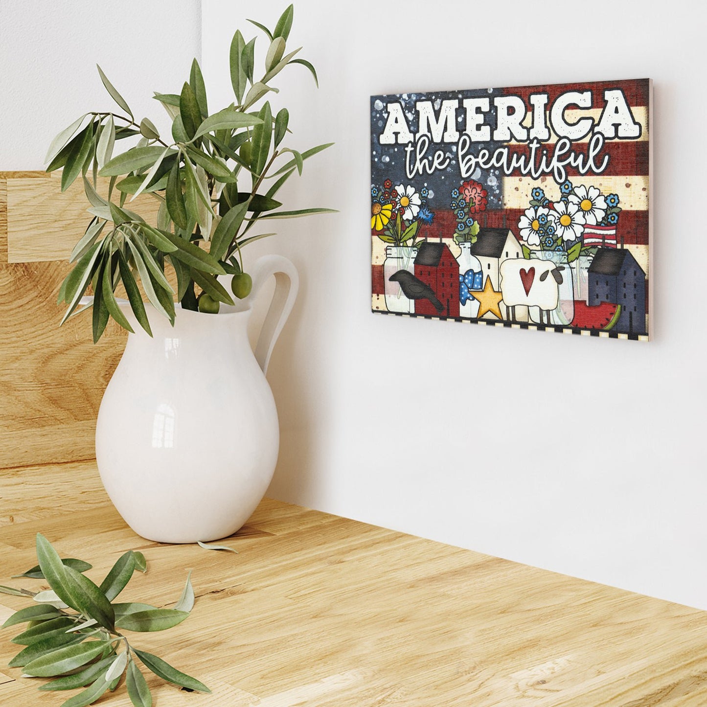 JennyGems Patriotic Decor, America the Beautiful Sign, 4th of July, Memorial Day