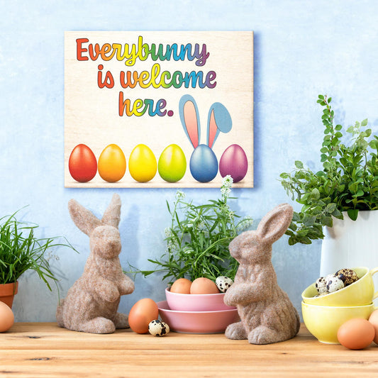Everybunny Is Welcome Here Sign: Rainbow Easter Decor