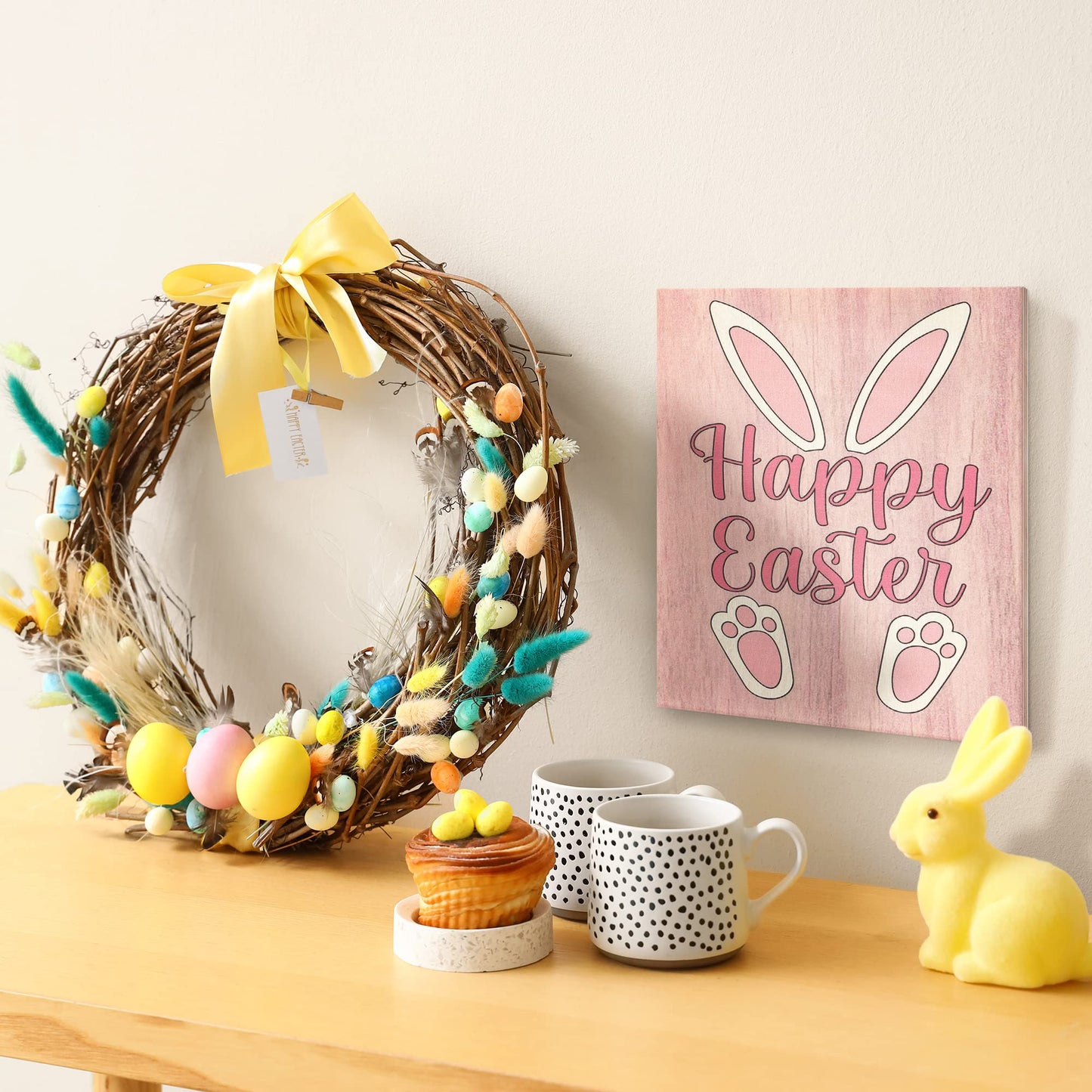 JennyGems Easter Decorations for the Home, Easter Sign, Farmhouse Easter Decor, 7.25 x 6 Wooden Sign, Made in USA