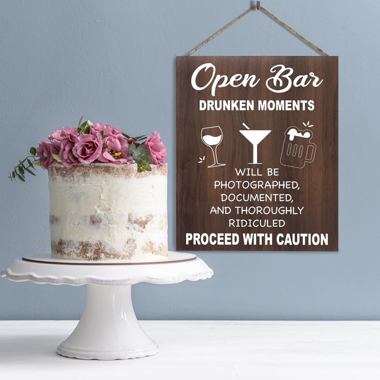 Open Bar Sign – Funny Wedding & Event Decor, Wood Bar Sign, 9x11 Inch