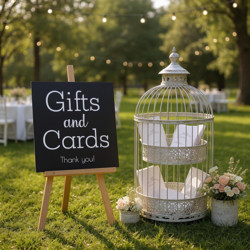 Elegant Gifts and Cards Wedding Sign: Wooden Table Decor, 10x11