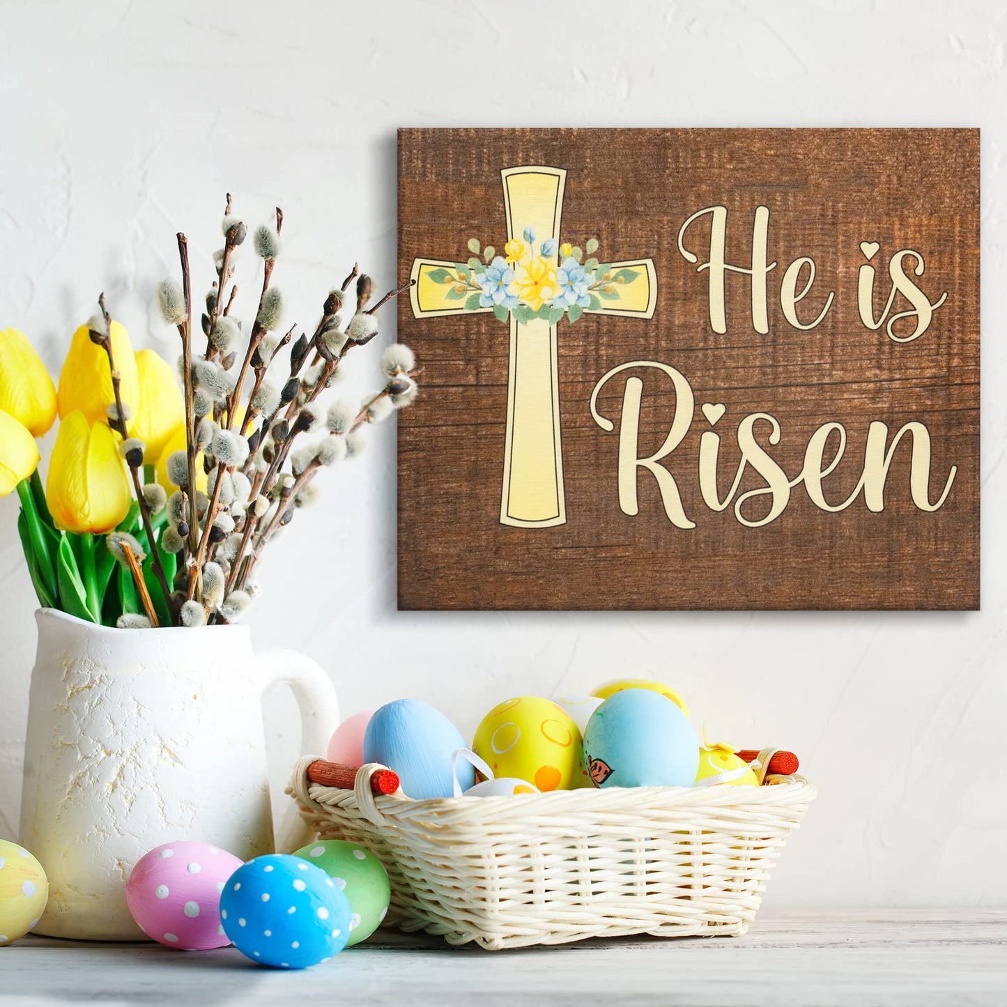 JennyGems Easter Decorations for the Home, Easter Sign, Farmhouse Easter Decor, 7.25 x 6 Wooden Sign, Made in USA