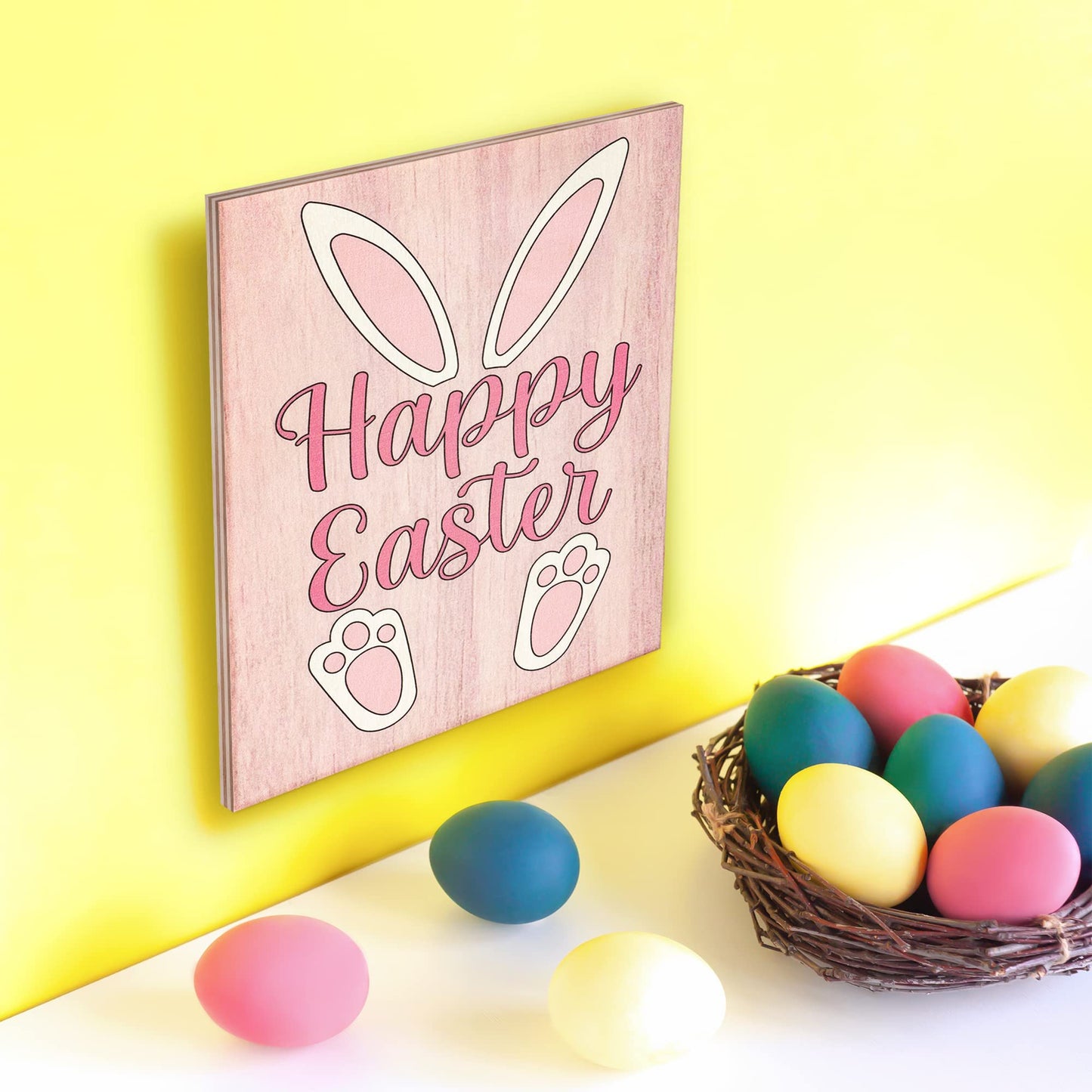 JennyGems Easter Decorations for the Home, Easter Sign, Farmhouse Easter Decor, 7.25 x 6 Wooden Sign, Made in USA