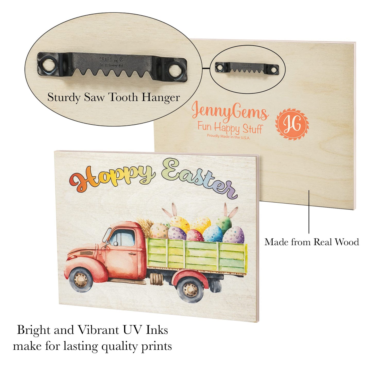 JennyGems Easter Decorations for the Home, Easter Sign, Farmhouse Easter Decor, 7.25 x 6 Wooden Sign, Made in USA