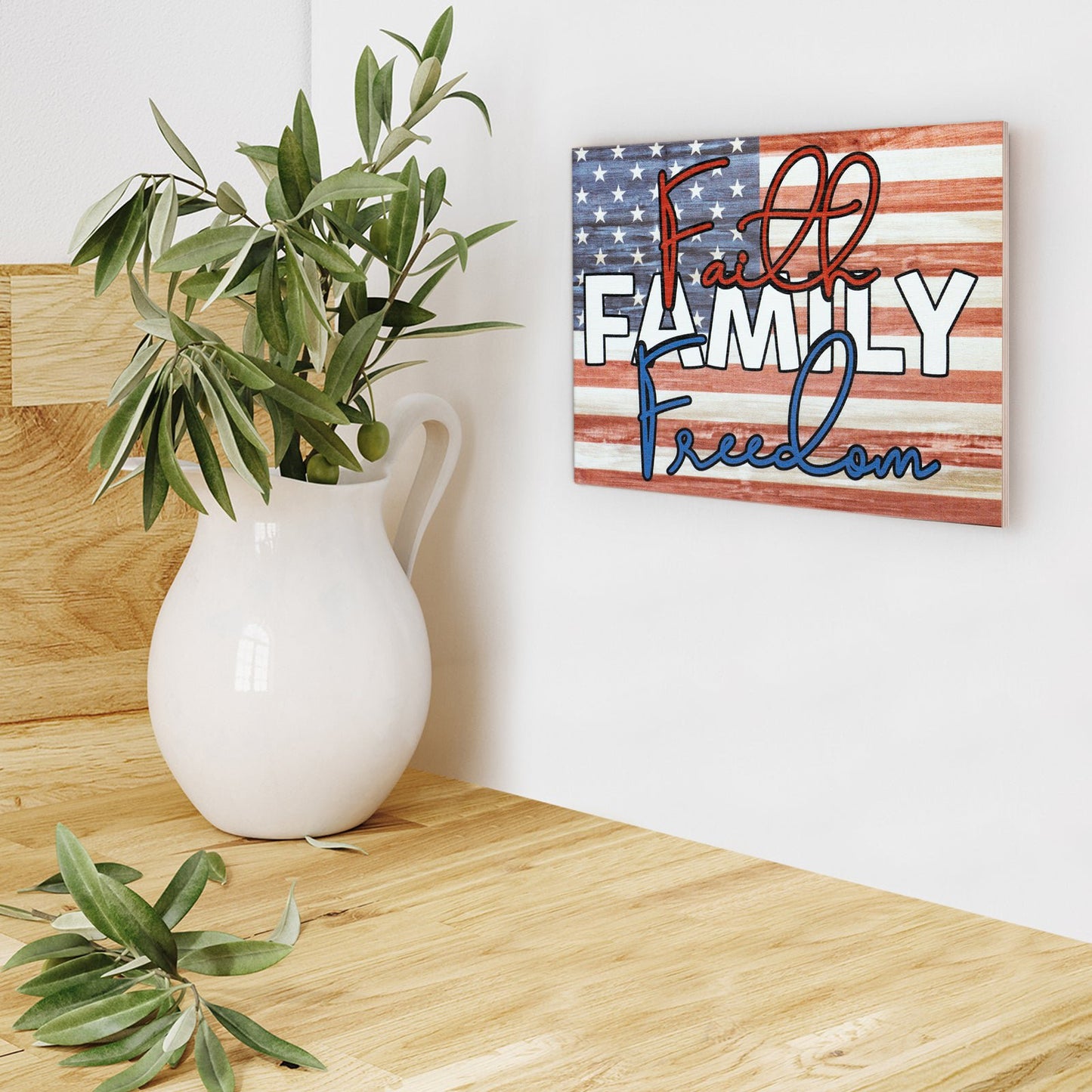 JennyGems Patriotic Decor, Faith Family Freedom Sign, 4th of July,  Memorial Day