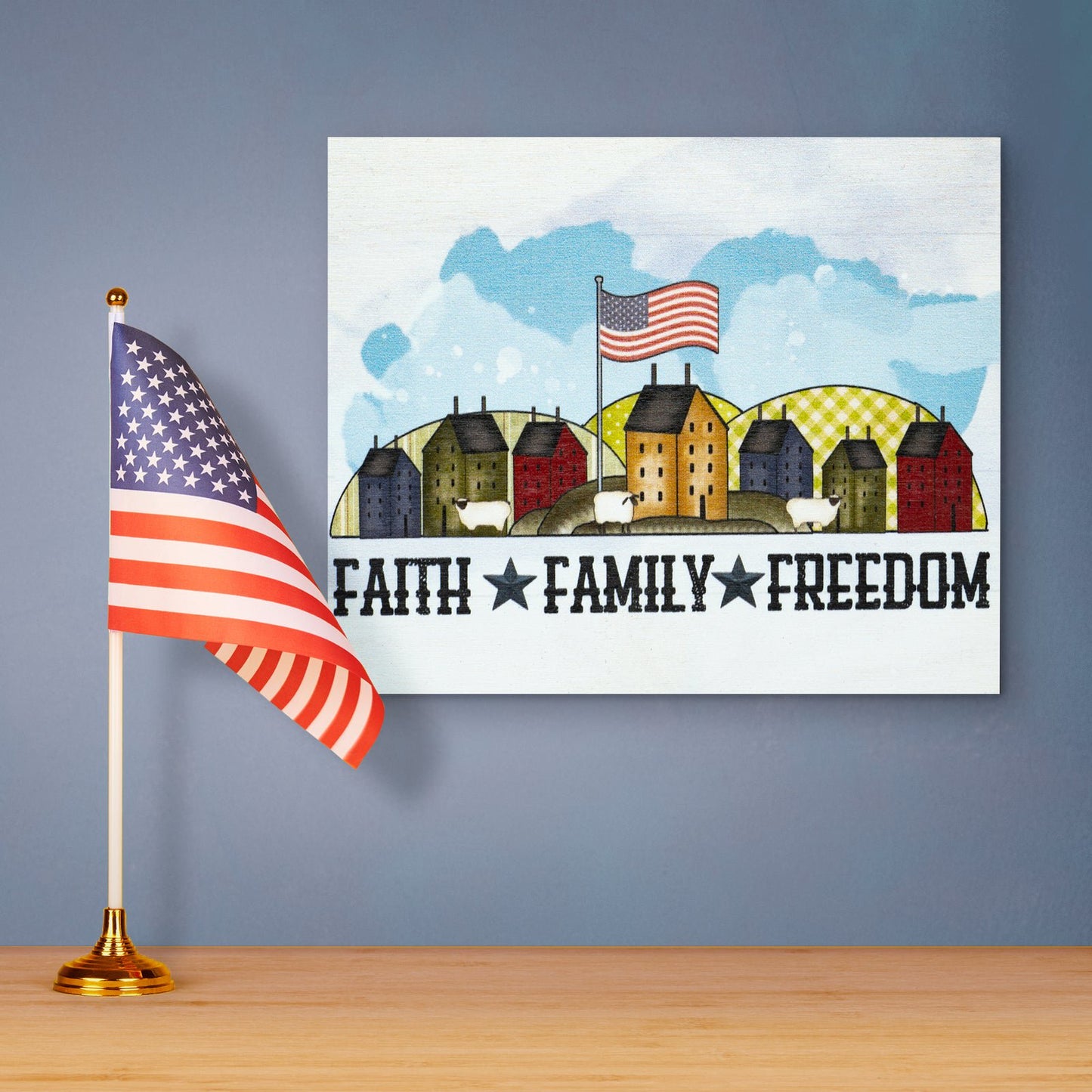 JennyGems Patriotic Decor, Faith Family Freedom Sign, 4th of July, Memorial Day