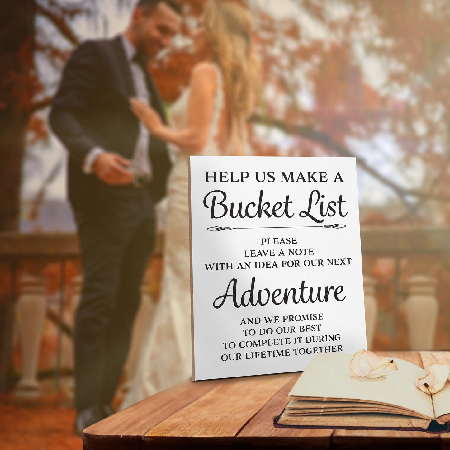 Bucket List Sign, Wedding Reception Decor, White