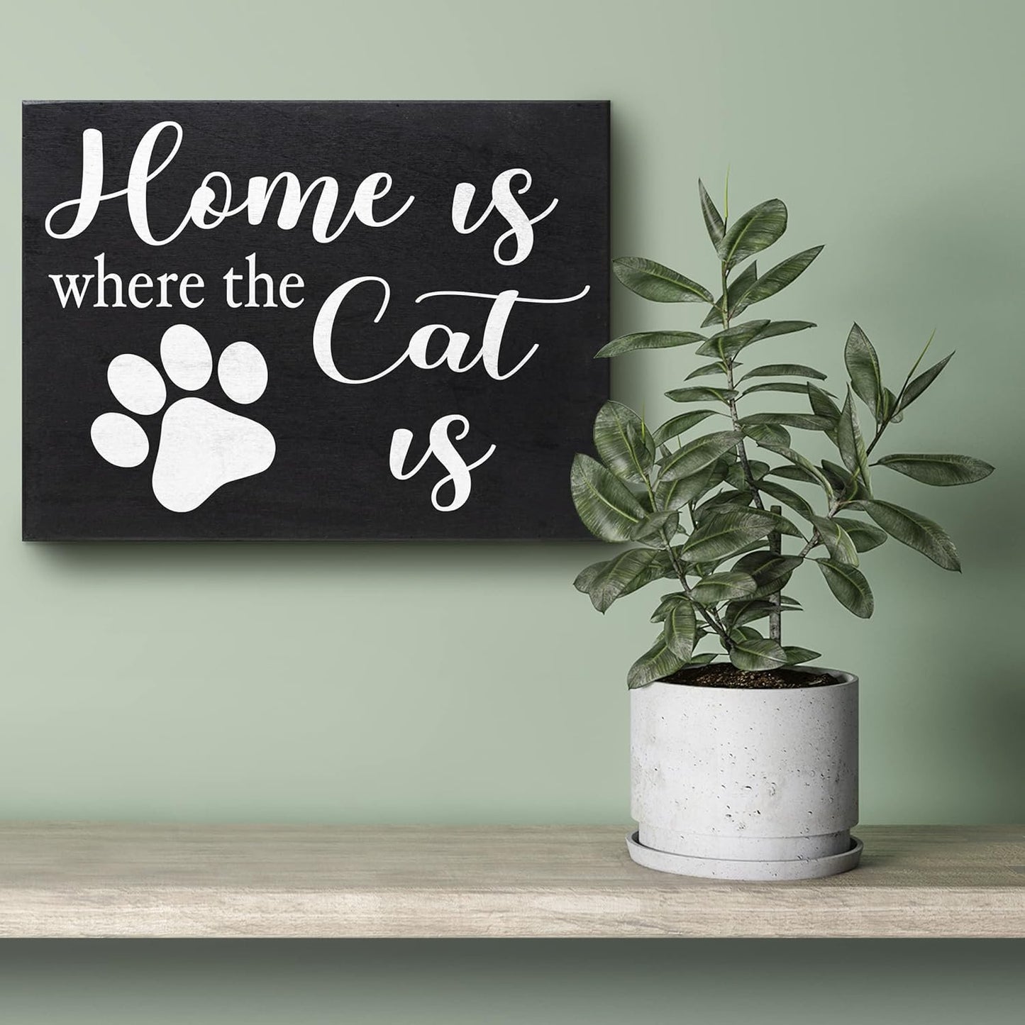 JennyGems Cat Mom Gifts, Home Is Where the Cat Is Wooden Sign, Shelf Decor and Wall Hanging, Made in USA