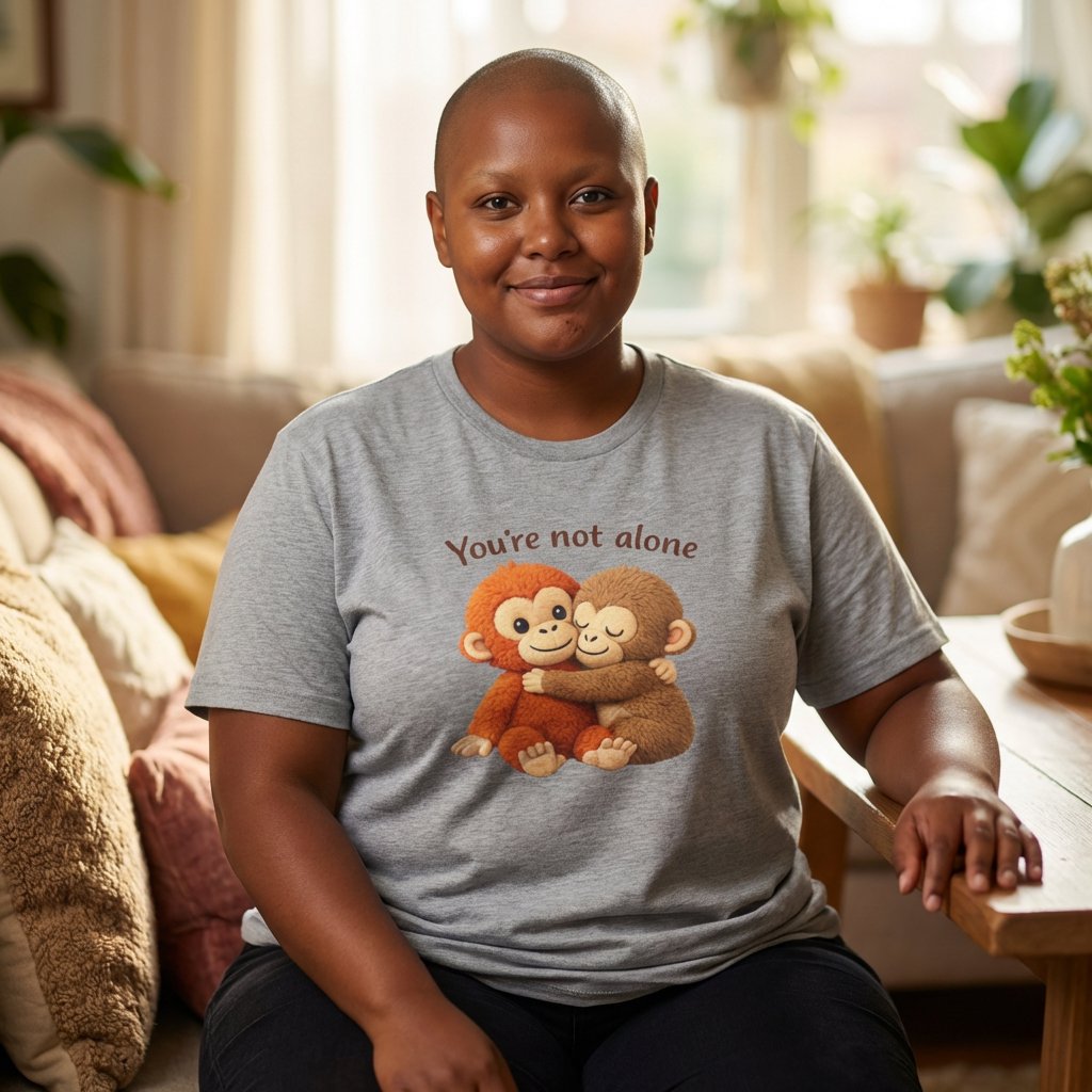You’re Not Alone Monkey Hug Tee, Punch and Stuffy, Mental Health Awareness