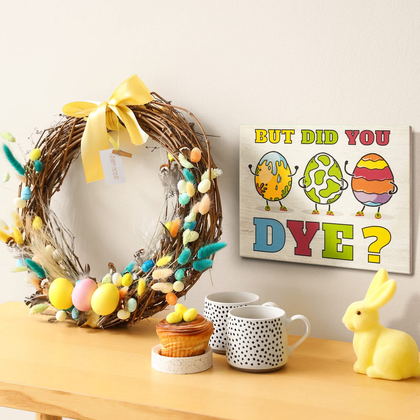 JennyGems Easter Decorations for the Home, Easter Sign, Farmhouse Easter Decor, 7.25 x 6 Wooden Sign, Made in USA